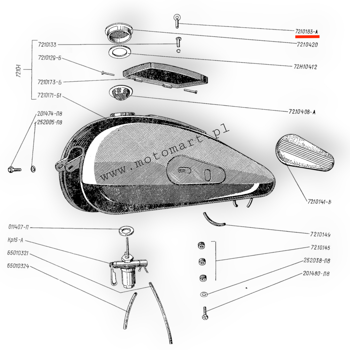 KEY for tank compartment flap SCREW with nut M72 K750 Ural Dnepr